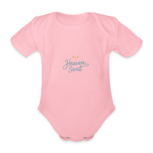 Heavenly Organic Short-Sleeved Baby Bodysuit: Adorned with "Heaven Sent" and Angel Wings!