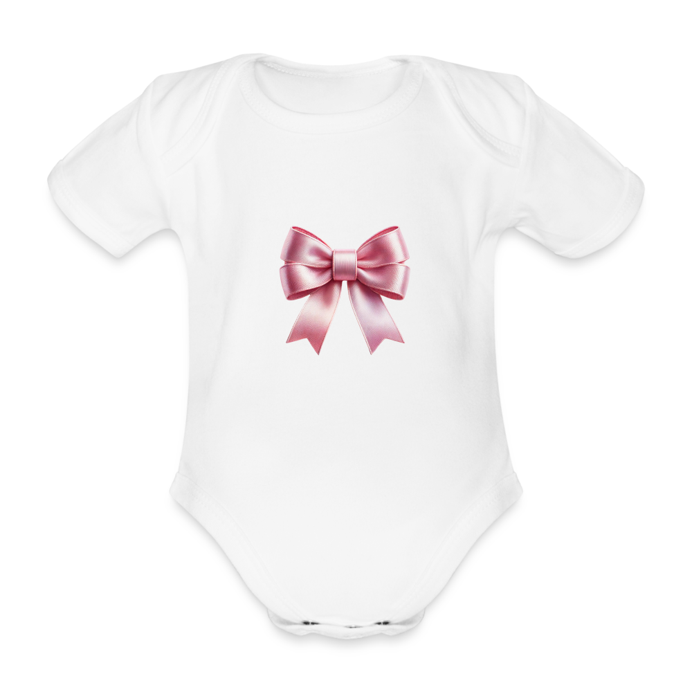 The Girly Pink Bow Organic Short-sleeved Baby Bodysuit